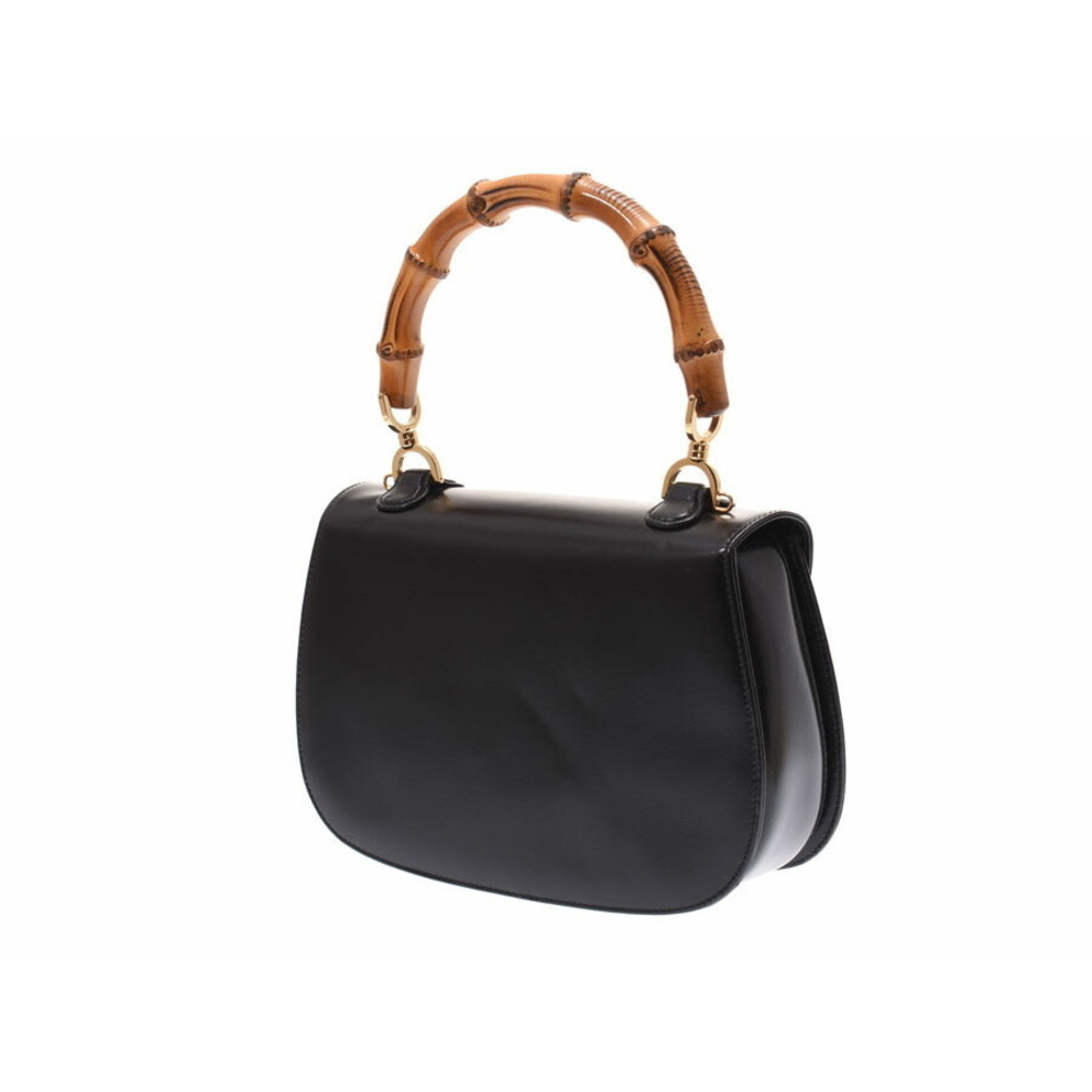 Gucci Black Leather Handle Bamboo Handbag Top 2way Strap